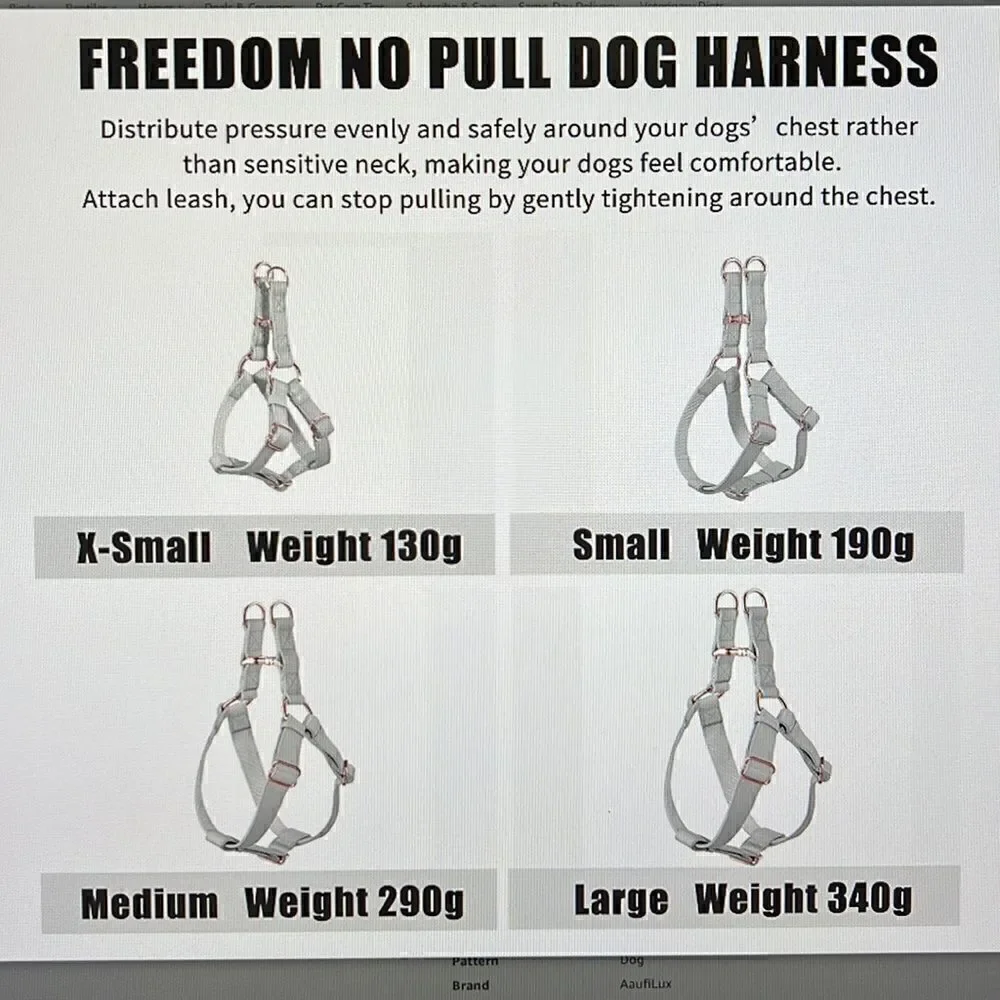 Soft Leather No Pull Dog Harness Gray/ Rose Gold Medium New!